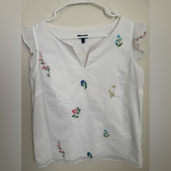 Talbots Tops - Talbots White Blouse with Colorful Floral Embroidery